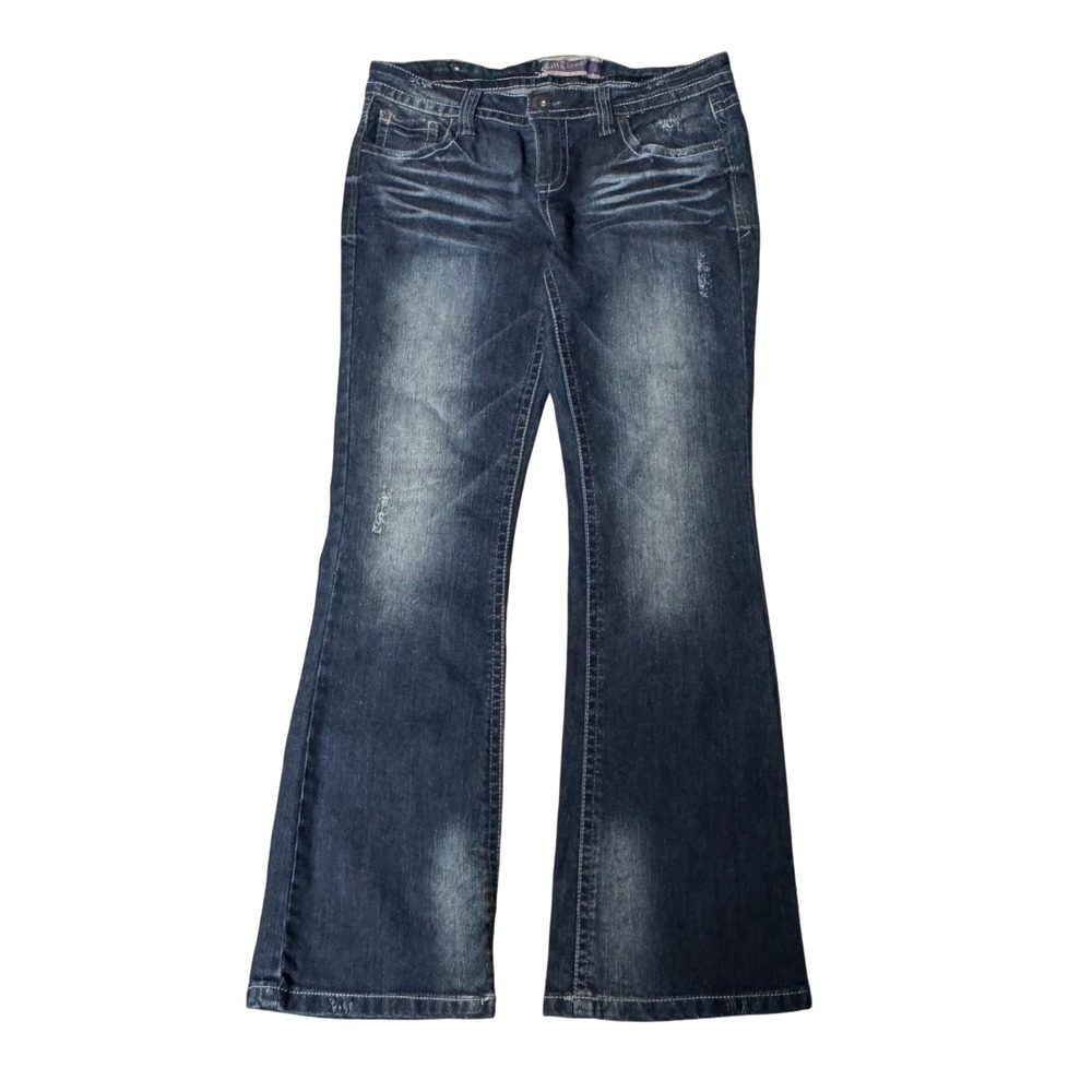Wall Flower Womens Blue Wash Bootcut Jeans Distressed Denim Size 13